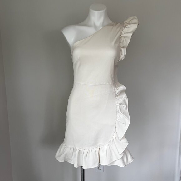 J.Crew White One Shoulder Ruffle Mini Dress - Picture 1 of 5